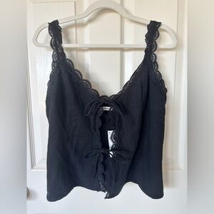 NWT Abercrombie Lace-Trim Tie-Front Peplum Top